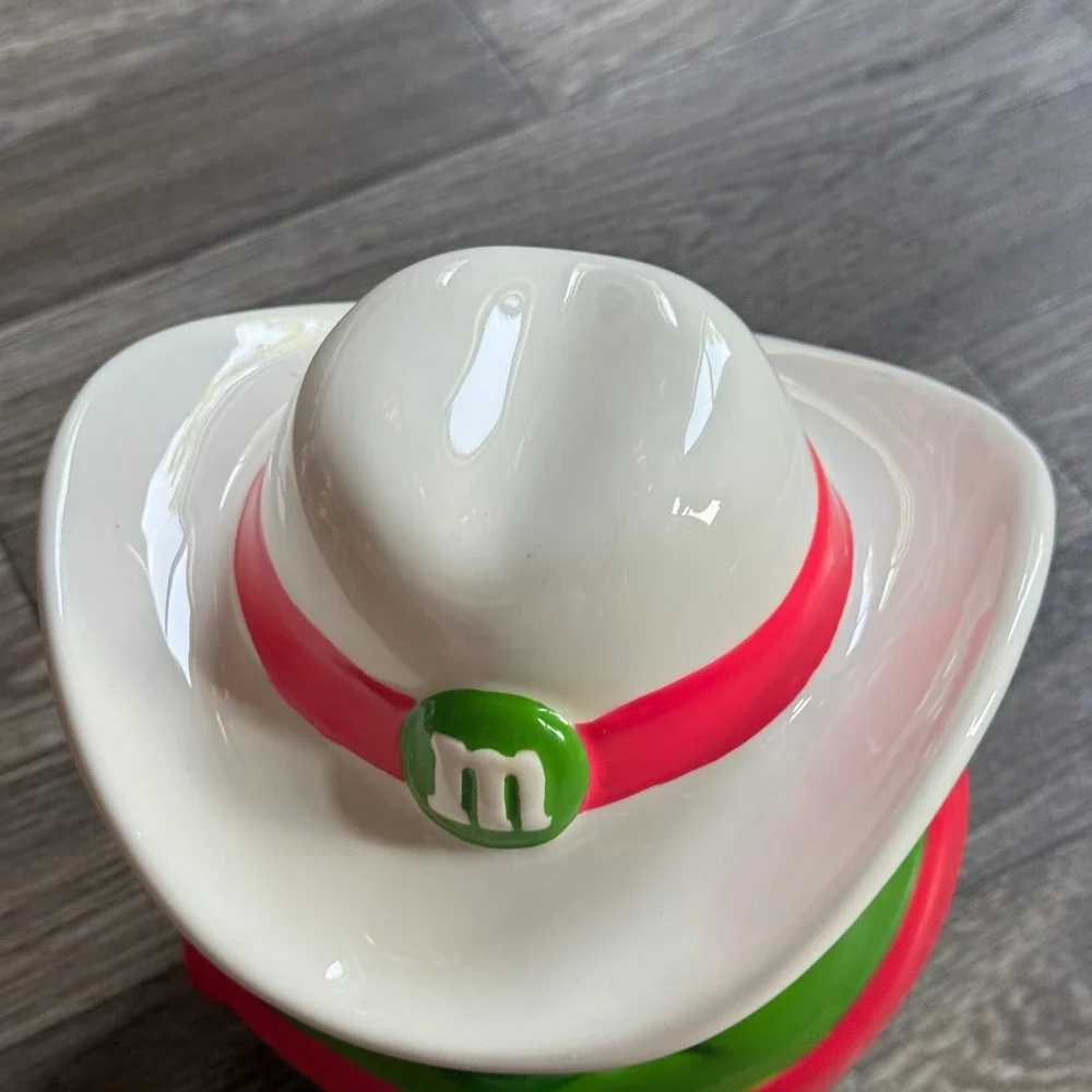 M&M's Candy Jar Green Character Cowboy Hat Ceramic Green White Pink Galerie